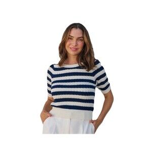 Truth By Republic Navy White Striped Ribbed Pullover T-Shirt Knit Top Small S